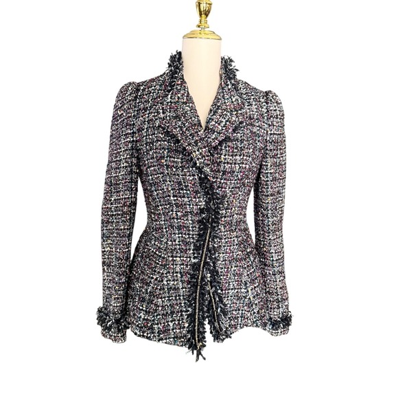 McGinn Jackets & Blazers - McGinn Nordstrom Metallic Tweed Fringe Asymmetrical Blazer Jacket Womens 4